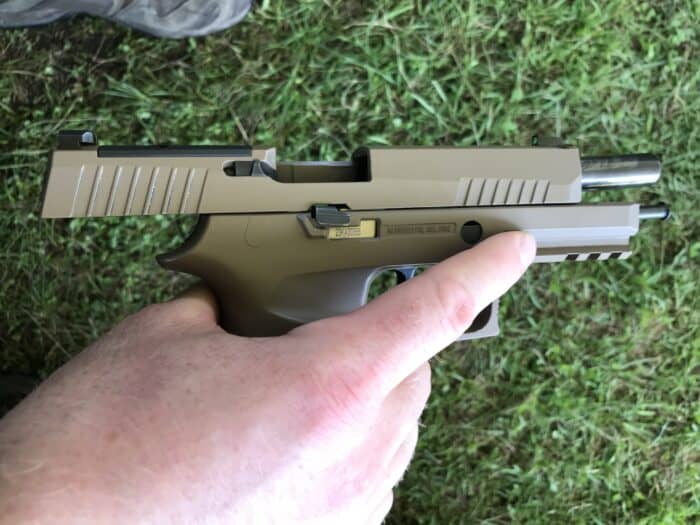 Sig Saur P320 slide held back in place