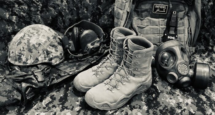 LOWA Z-8S military tactical boot on display with more Canadian forces gear
