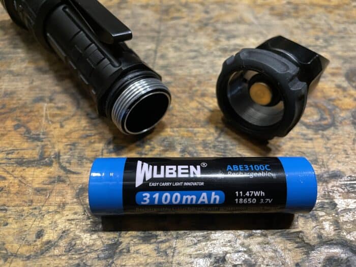 Wuben T1 Review: Is It The Best Tactical Flashlight? 22 The Wuben T1 Tactical Flashlight is powered by a 18650 Li-ion 3100mAh battery