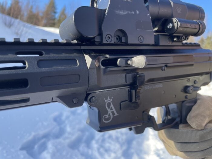 Sterling Arms R9 MK1 Review: A Powerful new PC Carbine To Hit the Canadian Market 13 the Sterling Arms R9 PC Carbine has a non reciprocating charging handle with a magnet that holds it forward