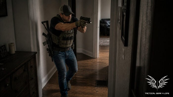 proper shooting stance as your clear your house